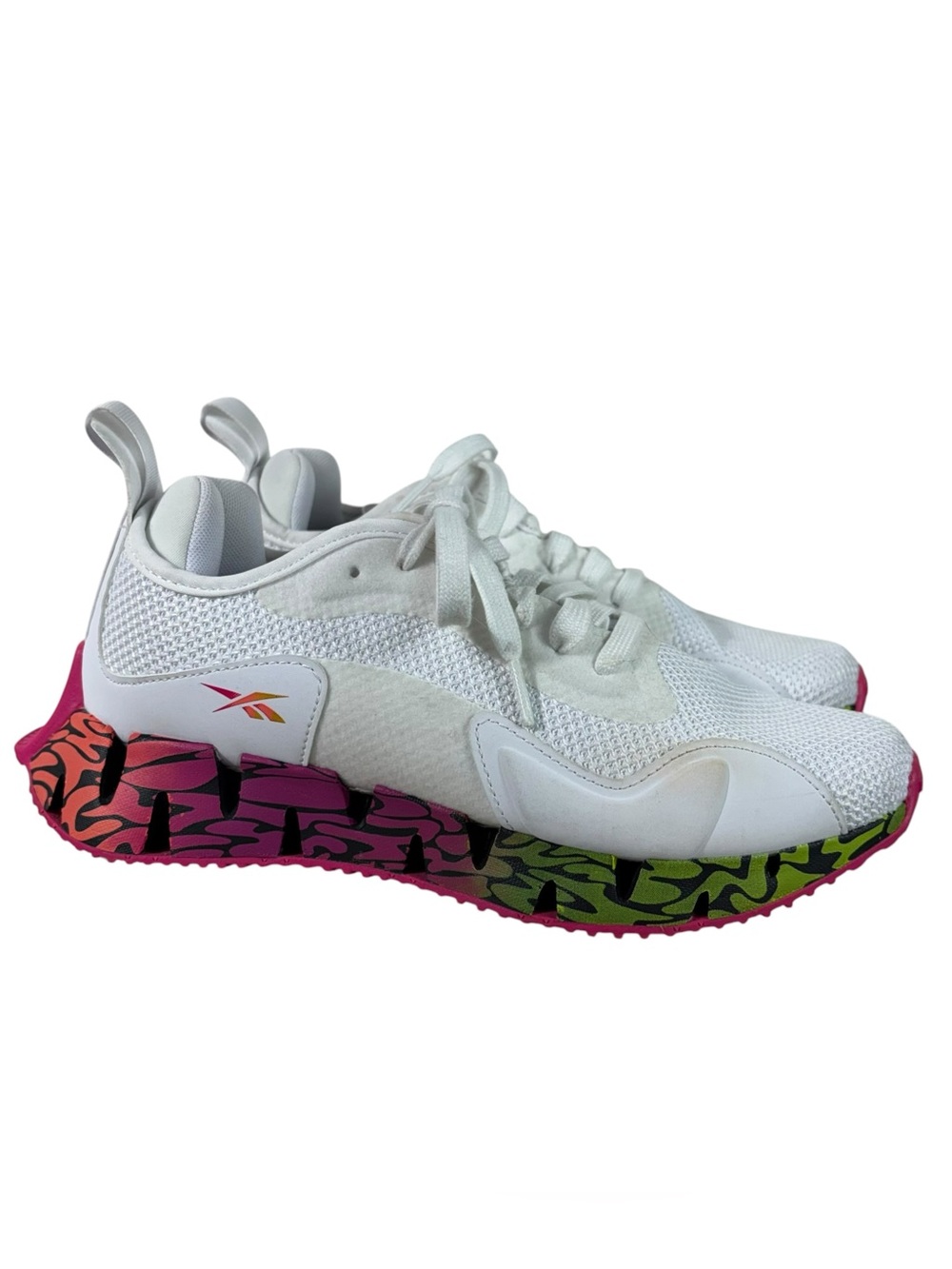 Reebok Zig Dynamica Colorful Sole White Mesh Breathable Athletic Running Shoe